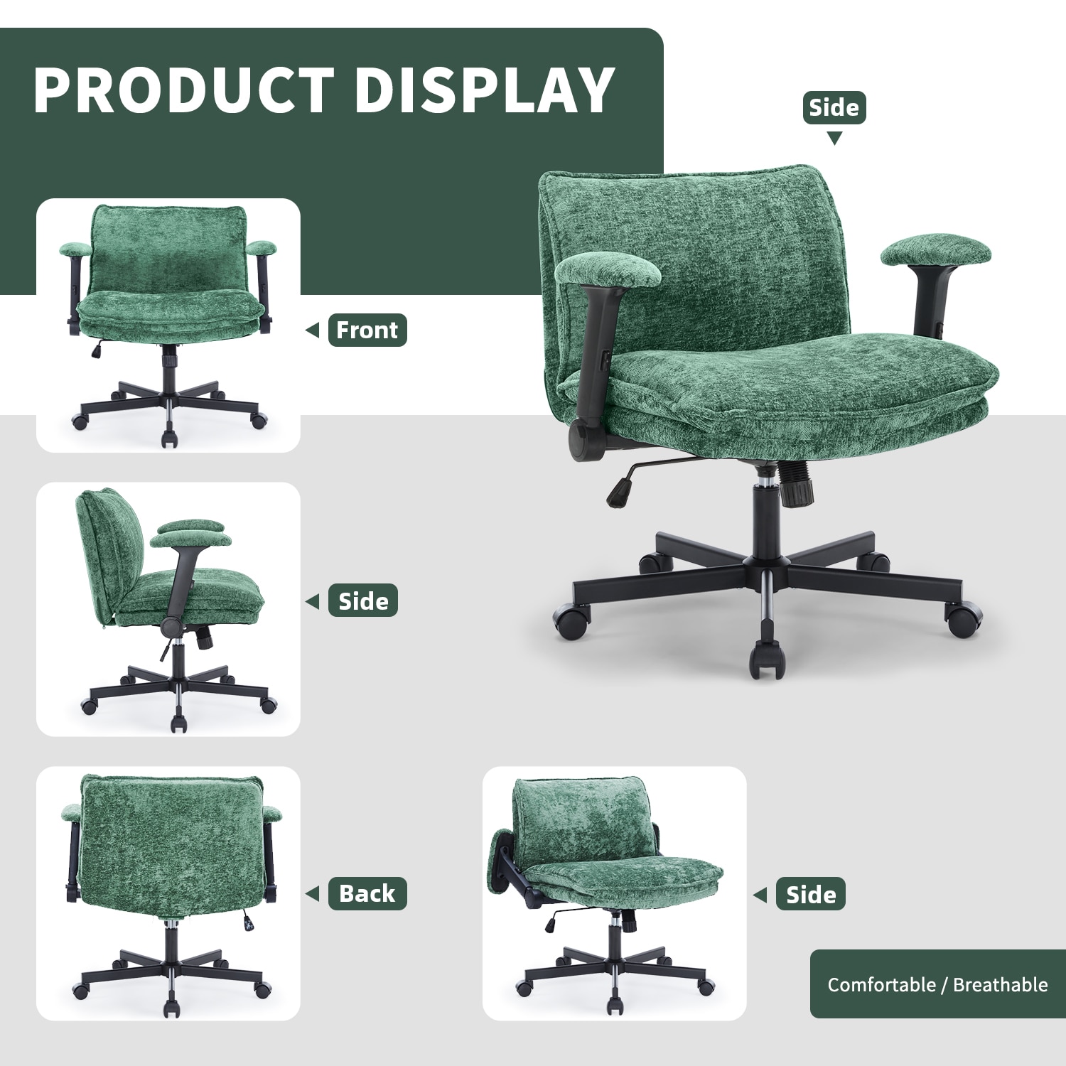 FanciSpot Cross Legged Office Chair, Height Adjustable Swivel Desk Chair With Flip-Up Arms, Padded Criss Cross Chair For Home Office & Bedroom_maomaolike.com